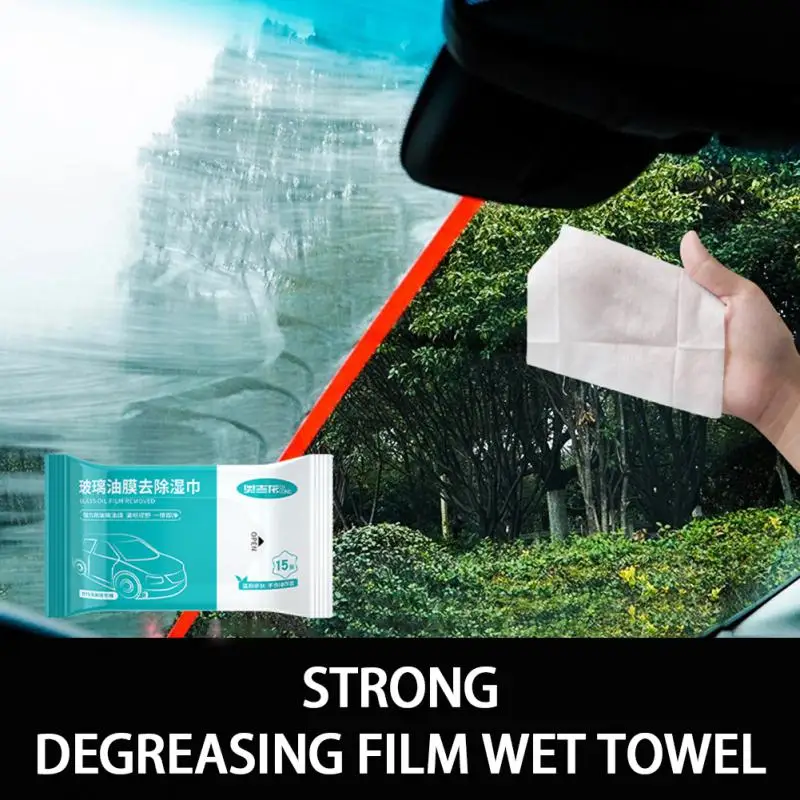 

15 Pcs Automobile Glass Degreasing Film Wipes Oil Film Remover Oil Film Net Windshield Decontamination & Disposable Wipes TSLM1