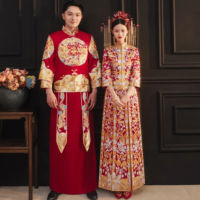 Oriental Bride Phoenix Embroidery Qipao Traditional Classic Wedding Dress Modern Mandarin Collar Cheongsam костюм для восточных