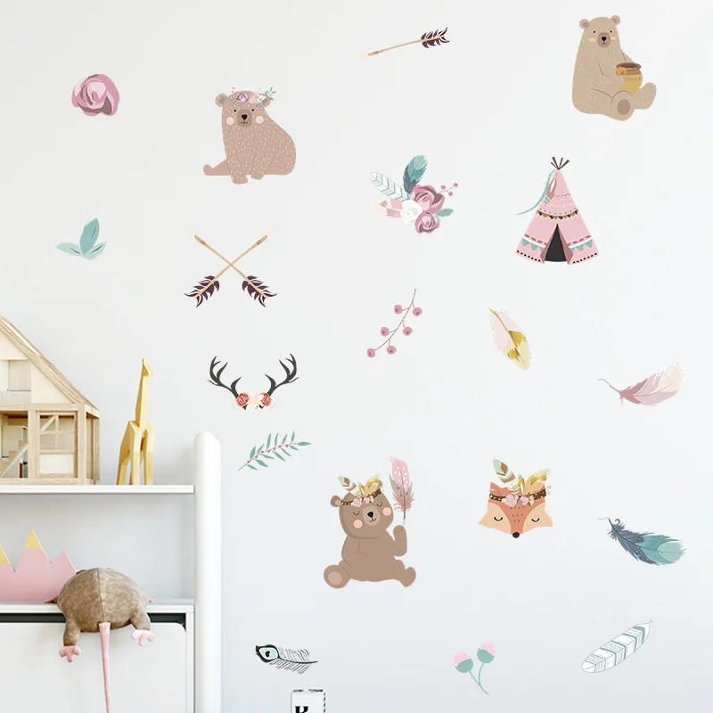 

Cartoon play bear children bedroom home cabinet wall decoration can remove PVC wall stickers self-adhesive kids room decoration