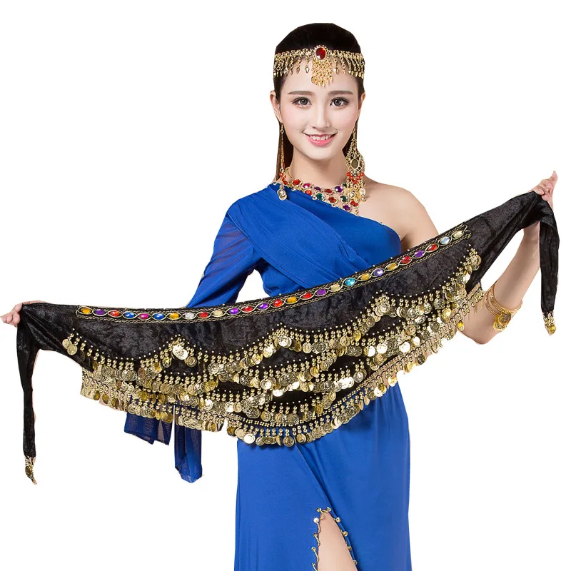 

Women Belly Dance Costume Hip Scarf Accessories Belt Skirt Bellydance Coins Silk Scarf Waist Chain Wrap Crystal Adult Costume