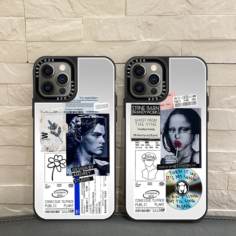 

Luxury Mirror Case For iPhone 12 Mini 13 11 Pro Max Funny Boy Woman Photo Label Cover For iphone XS Max XR SE2 7 8 Plus X Coque