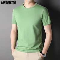 top grade 100 cotton men t shirt new brand summer tops basic solid color plain short sleeve casual fashion mens clothes 2022