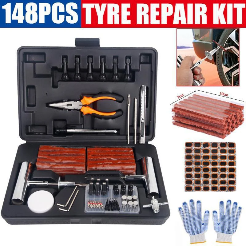 

148PCS Car Universal Emergency Repair Tyre Puncture Repair Tool Motorcycle Car Tire Mending Vehicle Repair Kit