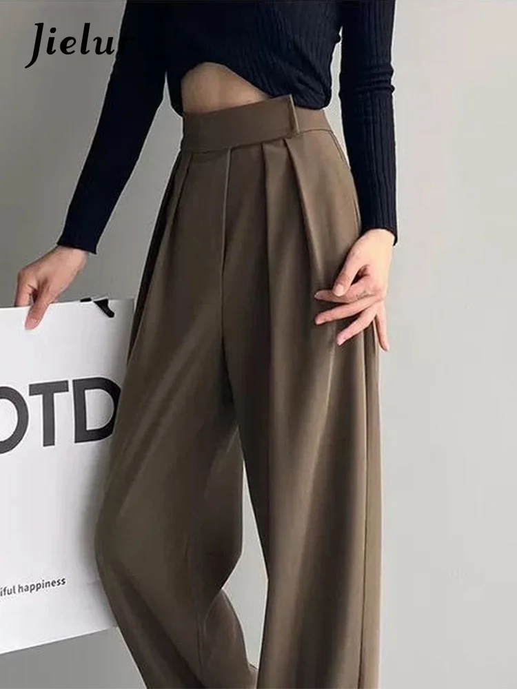 

Jielur Brown Wide Leg Women Classic Suit Pants Vintage Palazzo Office Elegant Casual Black Trousers Female High Wasit Pants