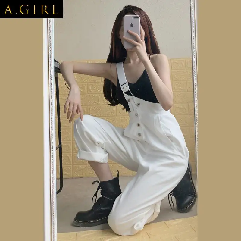 XS-5XL Jumpsuits Women Fashionable Denim Solid Color High Waist Cool Full-length Straight Leg Female Korean Style Retro Mujer
