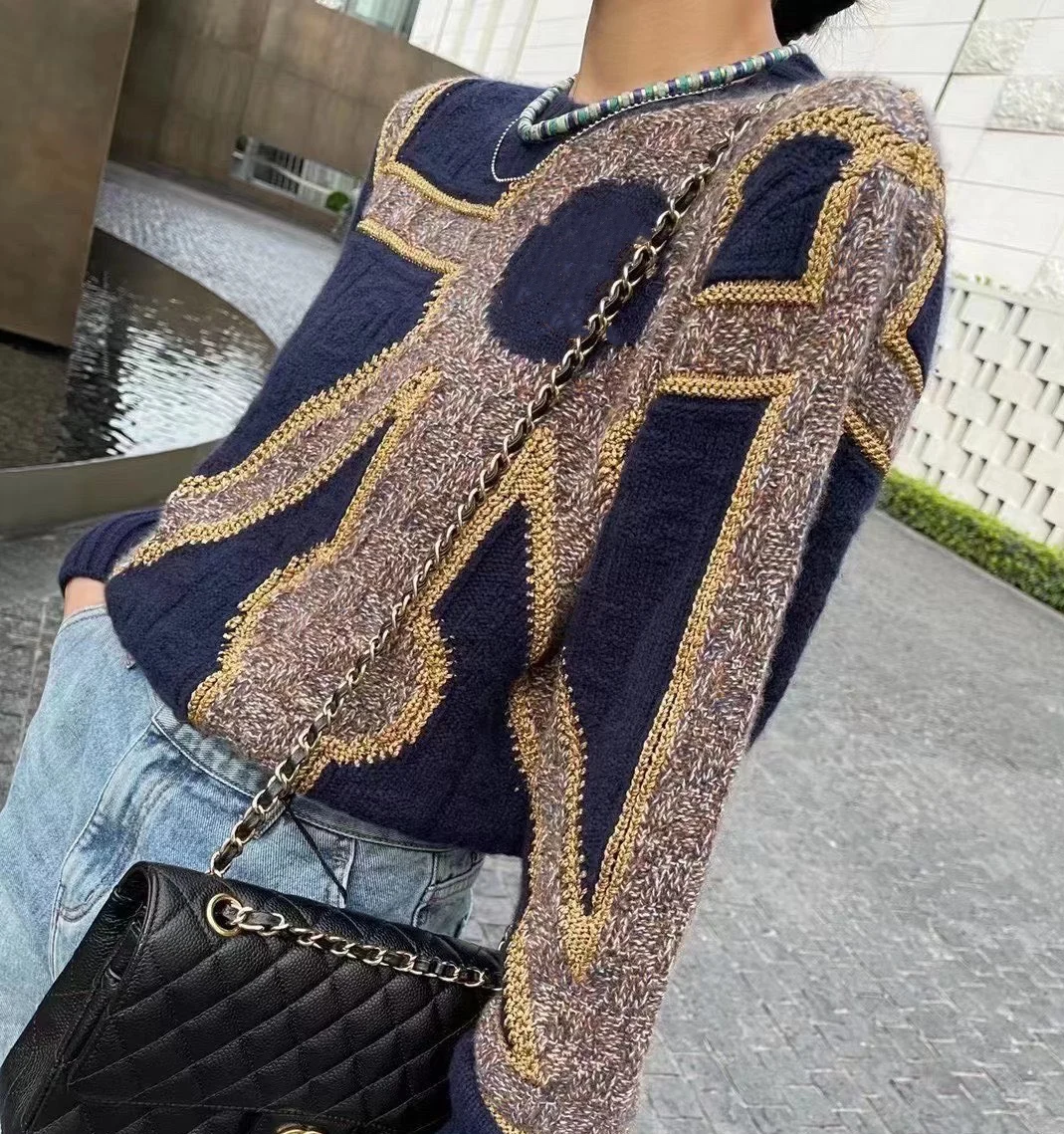 

Осень-зима 2021, свитер, женский роскошный дизайн, пуловер с круглым вырезом, свитер, модная женская одежда