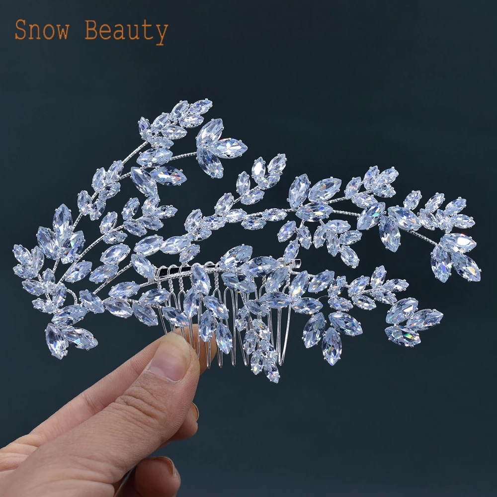 

A521 Zirconia Wedding Hair Accessories Party Jewelry Silver Rhinestone Headpiece Crystal Hair Comb Hairpin for Women Tiara