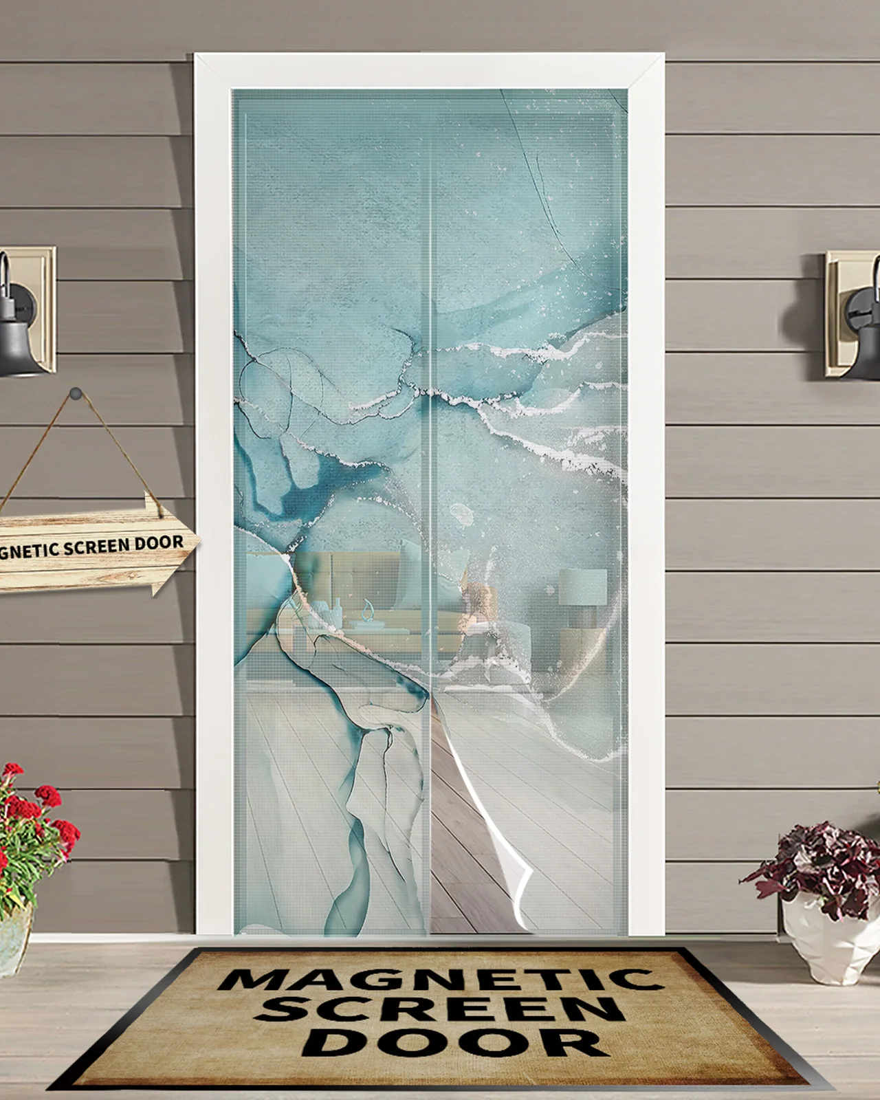 

Мраморная Аква анти-москитная Марля дверная занавеска магнитный дверной экран для спальни летняя дверь оконный экран s