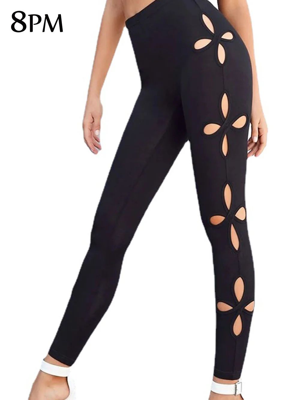 

Women Black Leggings Clover Printed Stretchy Skinny Sheer Mesh Insert Workout Leggings Yoga Tights Casual Stretchy Pants ouc1460