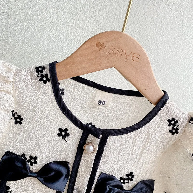 Summer Toddler Girls Clothing Set Short Sleeve Bow Tie Blouses + Floral Skirt 2PCS Suit Sets Children Clothing Kids Clothes Tops