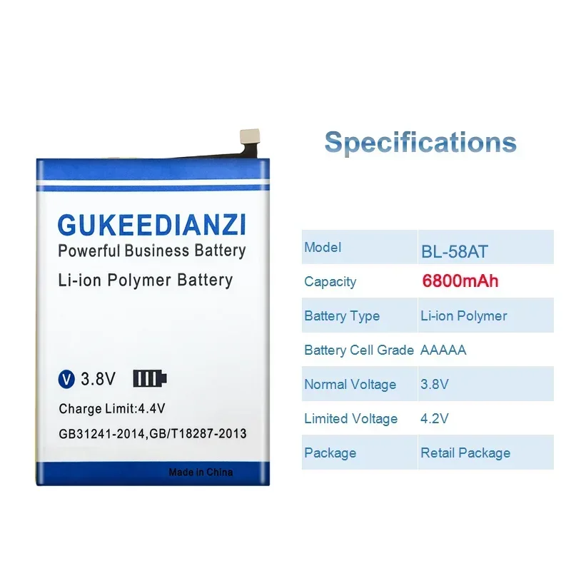 GUKEEDIANZI Battery BL-58AT 6800mAh For Tecno Lb8a Mobile Phone Bateria