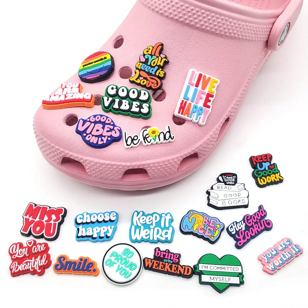 10/20pcs Motivational Phrases Croc Charms Accessories PVC jibz Shoes Decoration Children's Party Gifts