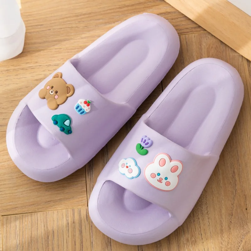 Women's Cartoon Bear Rabbit Decor EVA Slippers Flower Summer Soft Comfy Light non-slip Home Bathroom Slippers Beach Casual Shoes