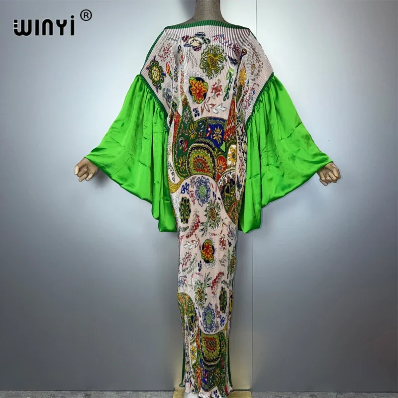 Фото WINYI Ретро-платье с плиссировкой и эластичной талией для мусульманок, пляжная накидка, кафтан, абайя, роскошное длинное вечернее платье для отпуска в Дубае №5