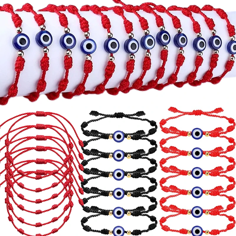 

12pcs Evil Eye Red Bracelet Women Men 7 Knot Lucky Handmade Braided String Adjustable Family Friendship Couple Bracelet Jewelry