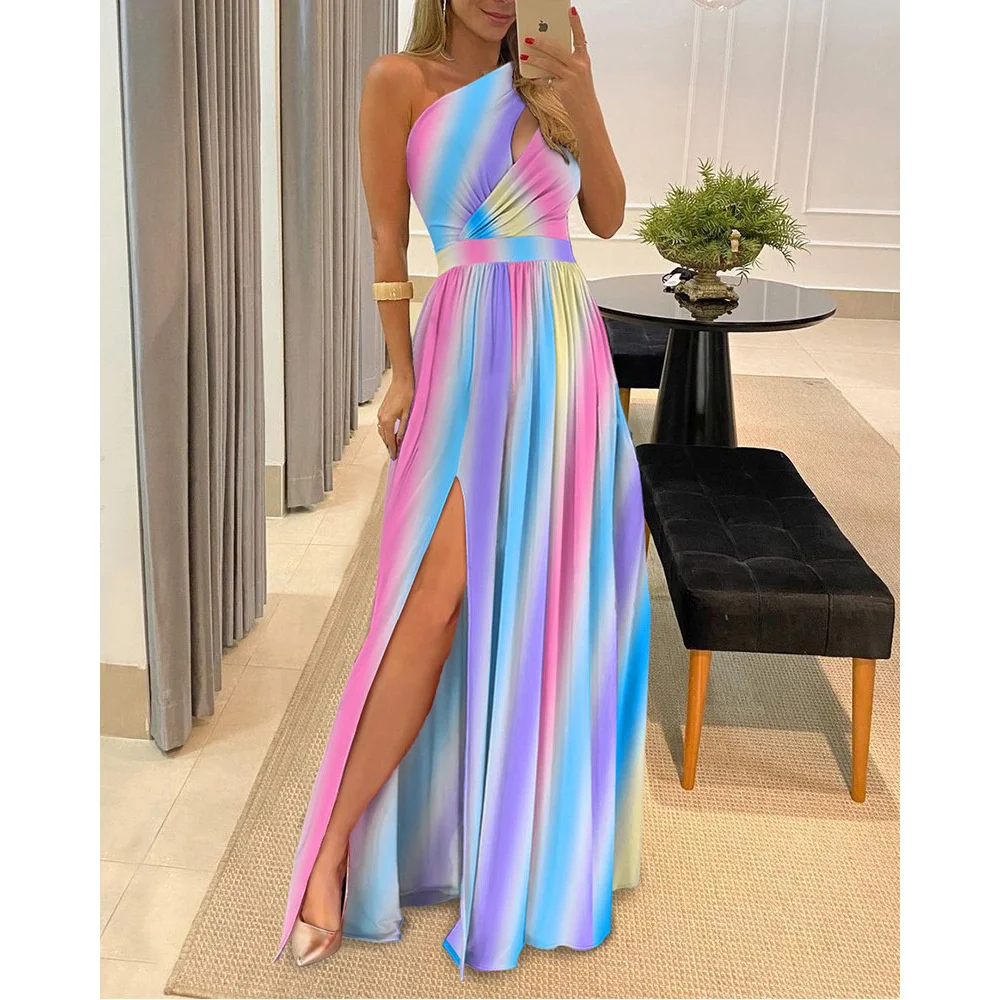 

Sexy Women Summer Long Dress 2023 New in Female One Shoulder Split Maxi Dress Elegant Ladies Party Evening Formal Dresses