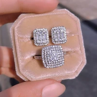 uilz luxury silver color bride cz jewelry set wedding ring stud earring women eternal promise engagement gifts wholesale bijoux