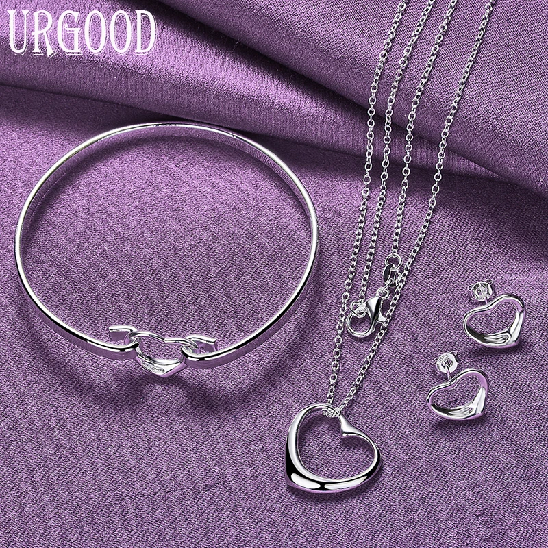 

925 Sterling Silver Simple And Romantic Hollow Heart Shape Set For Women Birthday Party Engagement Wedding Gift