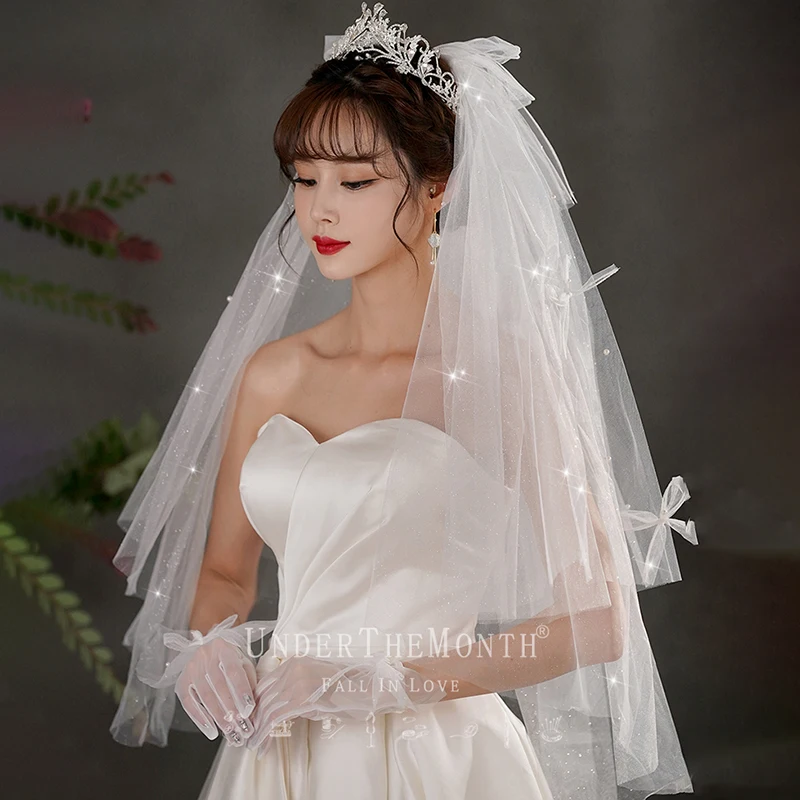 

Bridal Wedding Main Wedding Dress Veil Super Mori Internet Famous Photo Taking Props White Puffy Bow Veil Headdress