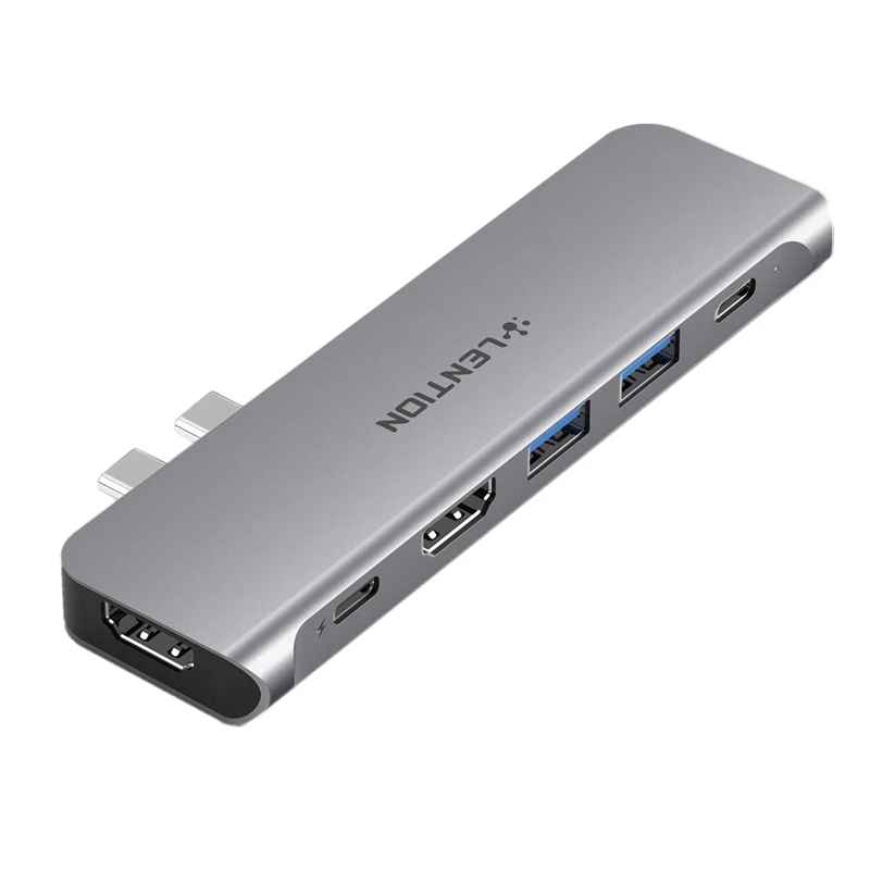 

LENTION CS67 USB C Dual HDMI-Compatible Hub Adapter Support 2X4K Monitors with USB C Data Charging Adapter for Pro Gray