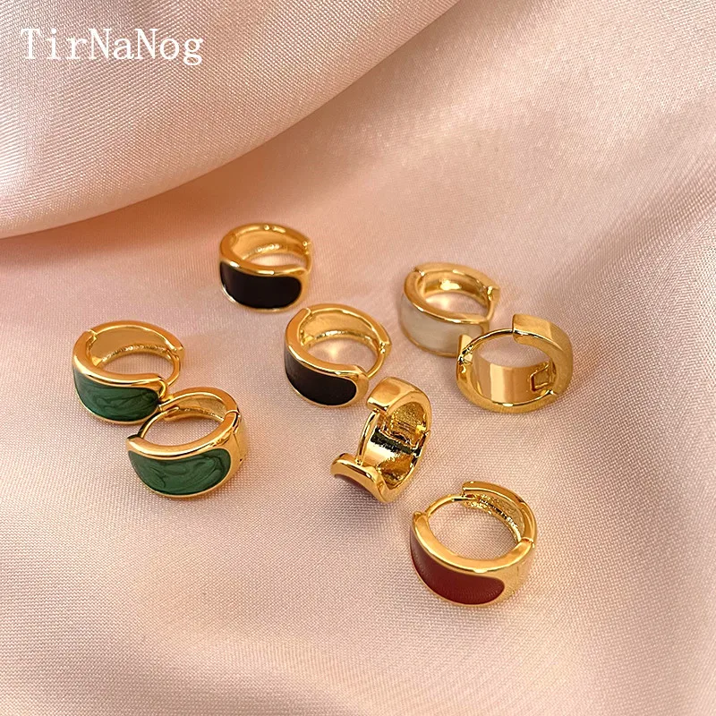 

French Retro Elegant Enamel Glaze Earrings Fashion Simple Geometric Circular Stud earrings Women Fine Jewelry Gifts