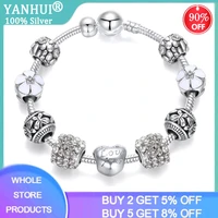 yanhui new design tibetan silver charm bracelet white heart flower pattern crystal beads bracelet fashion jewelry gift for women
