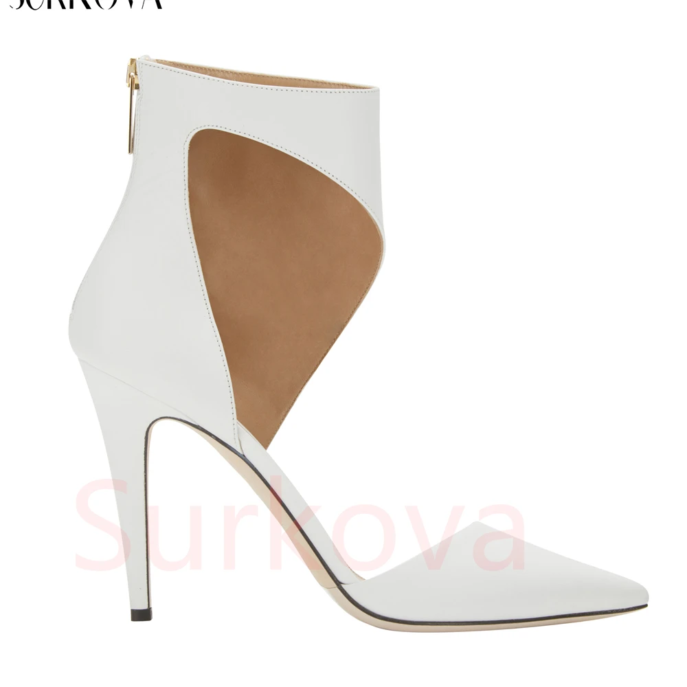 Solid Color Design High Heels for Women Point Toe Zipper Stilettos High Heels Leather Pumps 2023 Spring Summer New Women's Shoes