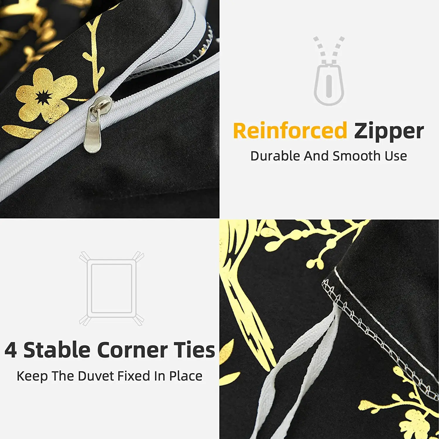 Комплект постельного белья с черным цветочным принтом |