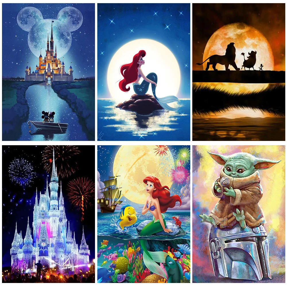 

Disney Round Drill Mermaid 5D Diamond Painting Cartoon Mickey Mouse Mosaic Sale Diamond Embroidery Cross Stitch Home Decor