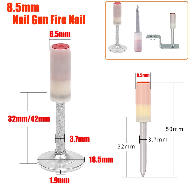 

8.5mm Round Steel Nail for Manual Steel Nails Gun Home Ceiling Artifact Special Silencer Integrated Nail Gun Fire Nail 32mm 42mm