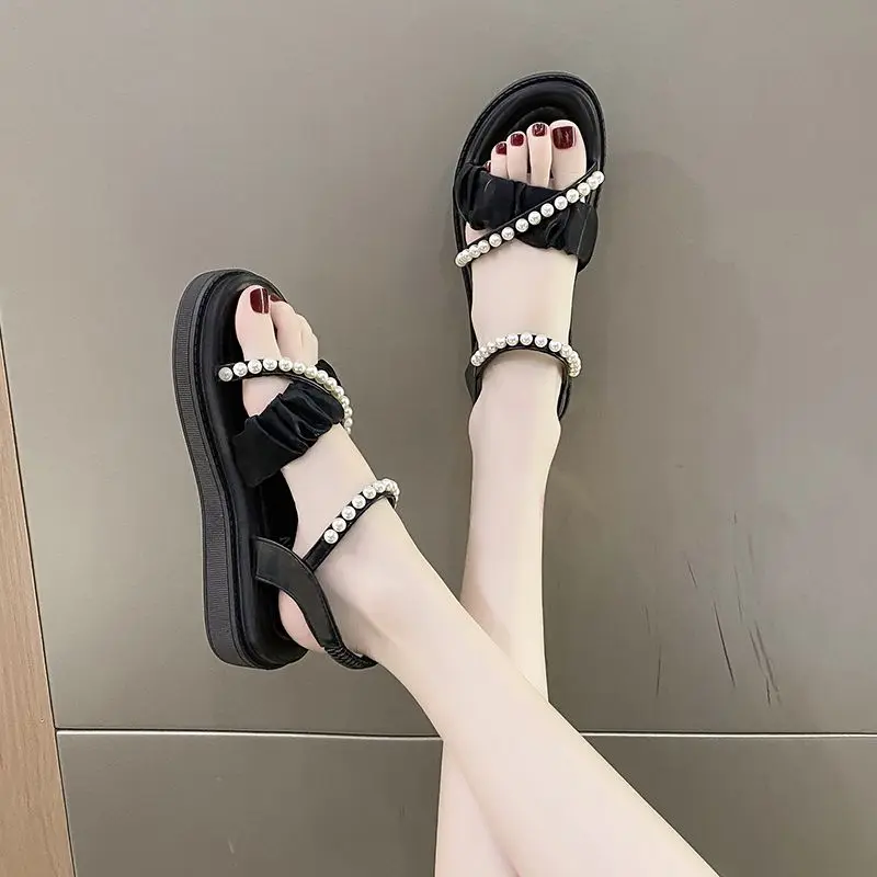 Pearl Platform Fairy Sandals Women's Matching Skirt Summer 2023 New Fashion Versatile Roman Shoes