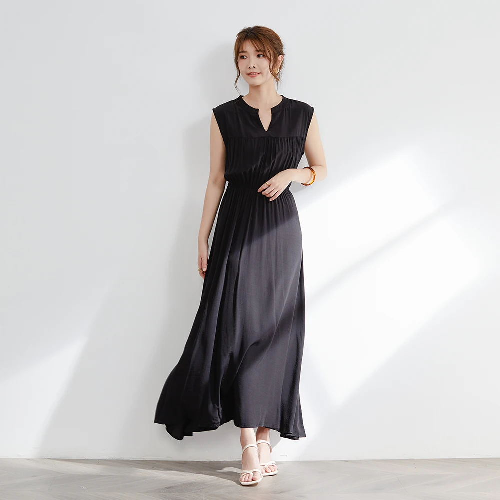 

Женское Повседневное платье макси без рукавов, черное Плиссированное модное повседневное пляжное длинное платье для отпуска, элегантная у...