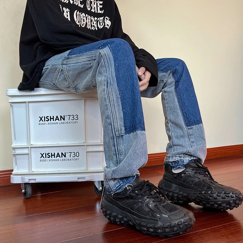 Blue Black Jeans Men Slim Fashion Casual Straight Jeans Men Streetwear Hip Hop Cargo Denim Pants Mens Trousers Large Size M-5XL