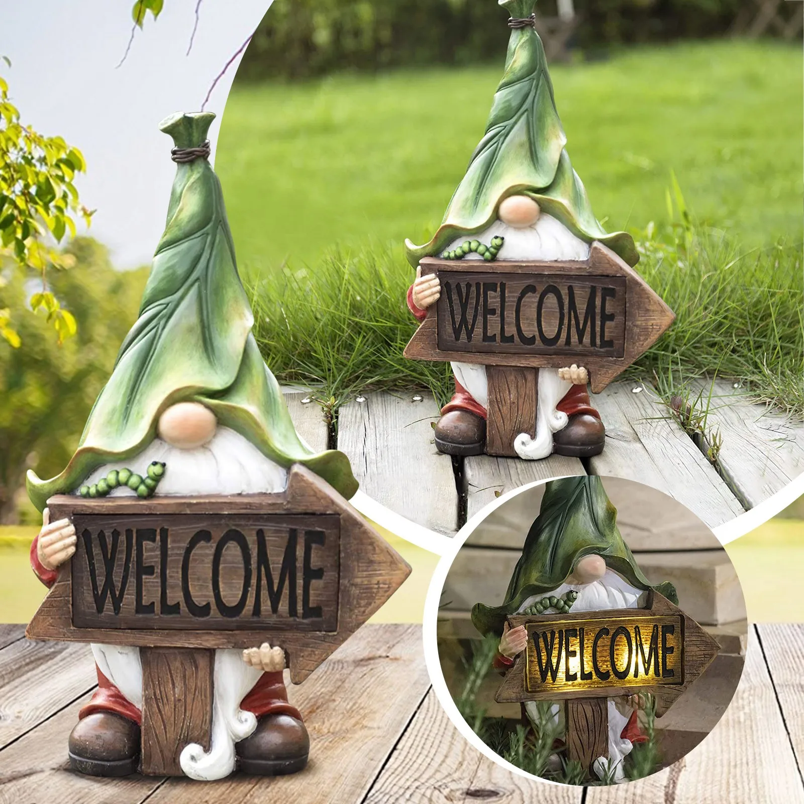 

Garden Dwarf Statue Resin Dwarf Statue Carrying Ball With Solar LED Light Outdoor Summer Patio Porch for Garden