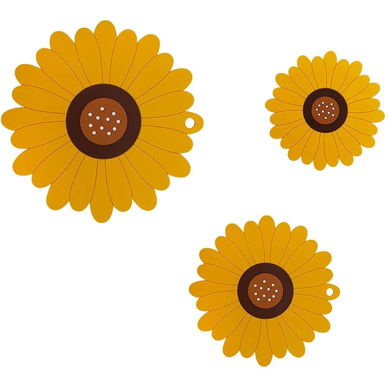

3 Pcs Anti-Hot PVC Trivet Mat,Sunflower Anti-Heat Pan Mat,Antislip Heat Resistant Placemat For Hot Dishes, Pots