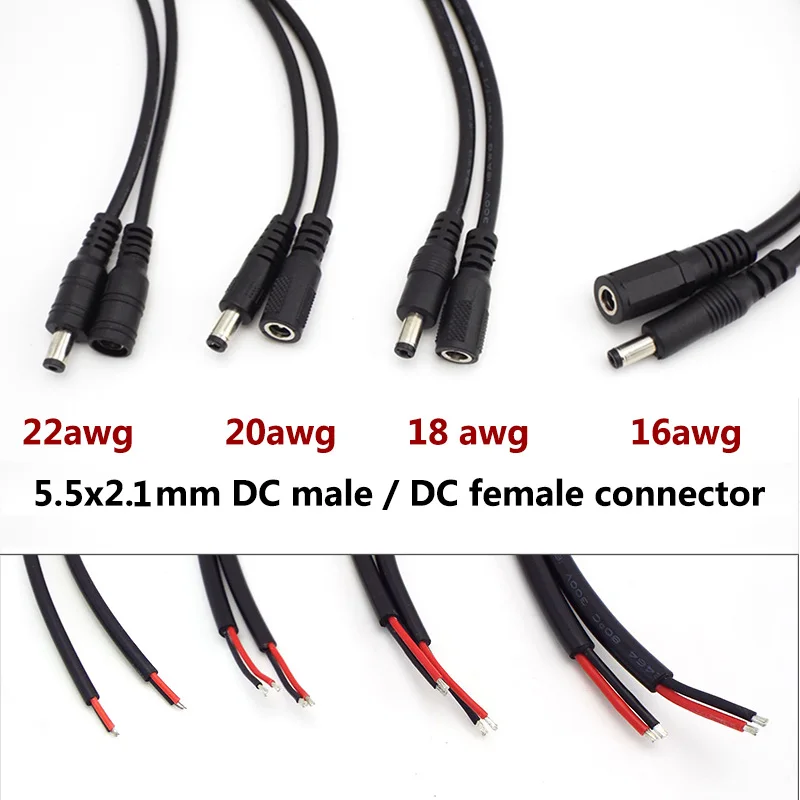 

5.5x2.1mm Connector Copper Wire 16/18/20/22awg DC Male Female Power Supply Extension Cable 2A 5A 7A 10A For LED Strip Light