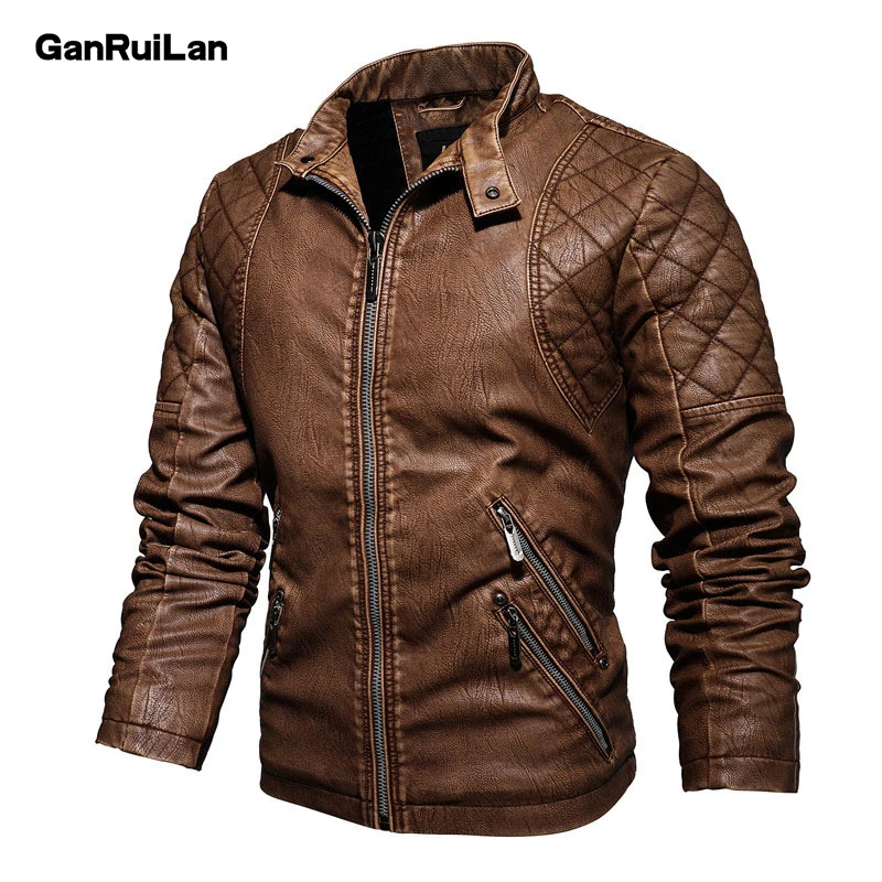 Autumn Winter Men's Leather Jacket Casual New Fashion Stand Collar Motorcycle Jacket Male Slim Style Quality Leather Jacket Men