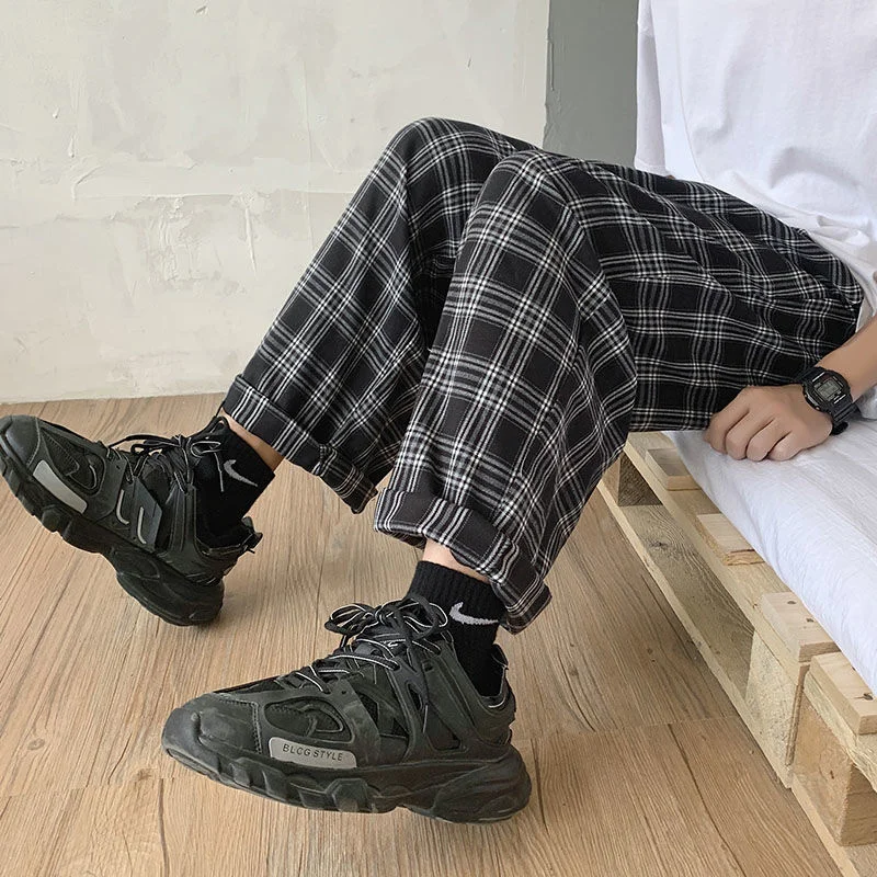

NoEstaMal Fashion Men Vintage Plaid Casual Pants Korean Style Oversize Streetwear Wide Leg Straighte Pant Spring New Man Trouser