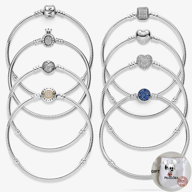 

925 Sterling Silver Love Snake Pan Chain Women's Bracelet for de plata ley Original Charm Diy Beads Bracelet Jewelry 2023 Gifts