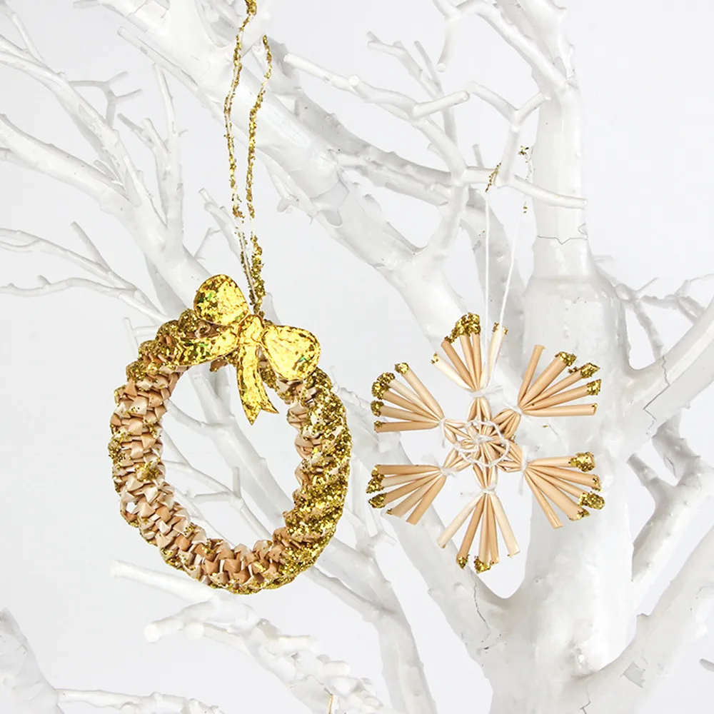 

Christmas Ornamens Wheat Straw Handmade Woven Pendants Christmas Tree Hanging Decoration Crafts for Xmas Party Holiday