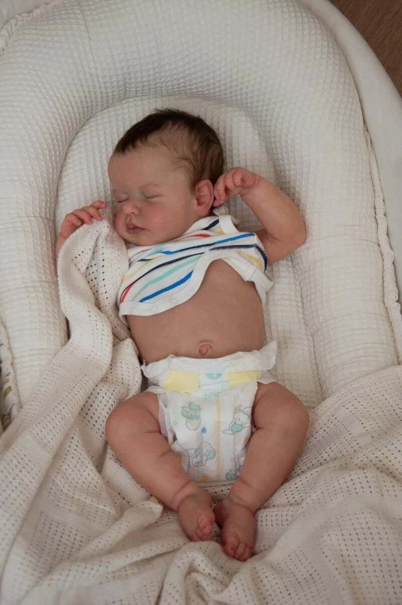 

45CM Newborn Baby Doll Reborn Loulou Asleep Full Silicone Body Lifelike 3D Skin with Visible Veins Handmade Doll For Kid Gifts