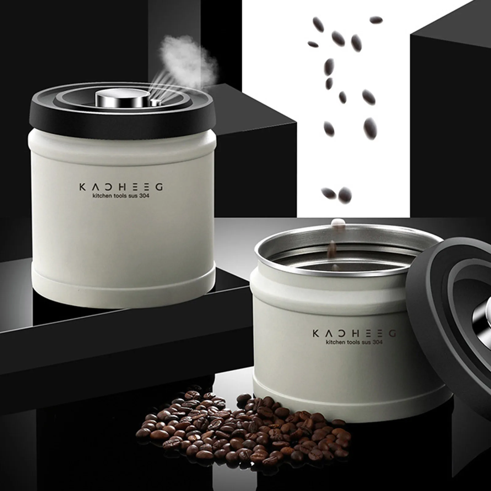 

Vacuum Sealed Cans Grain Candy Food Storage Container Stackable Stainless Steel Coffee Beans Powder Tea Canister 750/1100/1600ML