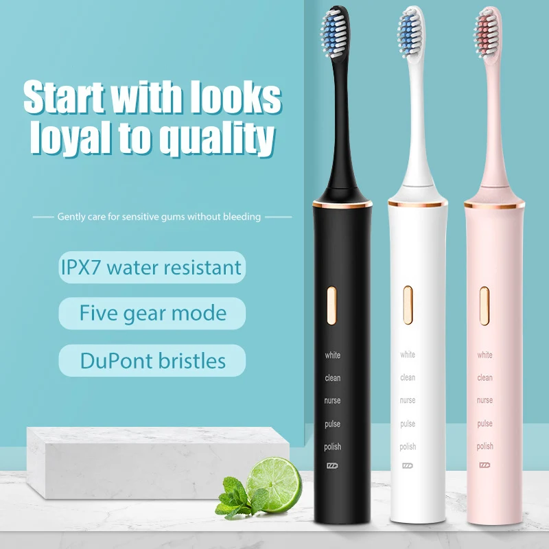 

Зубная щетка аккумуляторная ультразвуковая, 5 режимов, 3 насадки