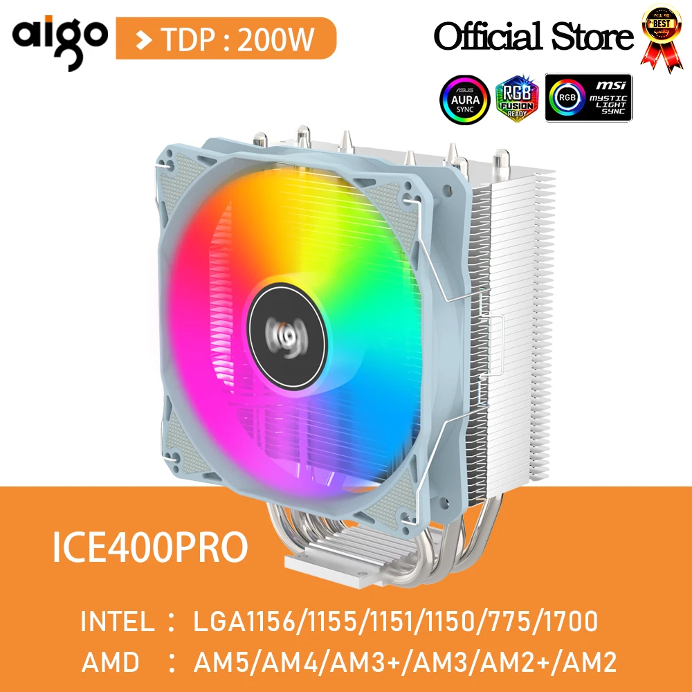 

Aigo ARGB CPU Cooler 4 Heat Pipes 4 Pin PWM PC Quiet 120MM CPU Cooling Fan Ventilador Intel LGA 1700 1200 1150 1151 AMD AM4 AM5