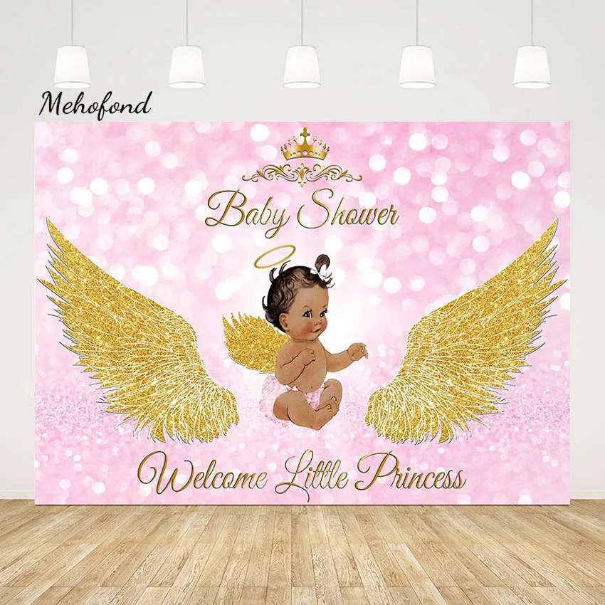 

Фотофон Mehofond фотография Добро пожаловать маленькая принцесса двойного дневного света блестящие золотые крылья фон детский душ Фотостудия