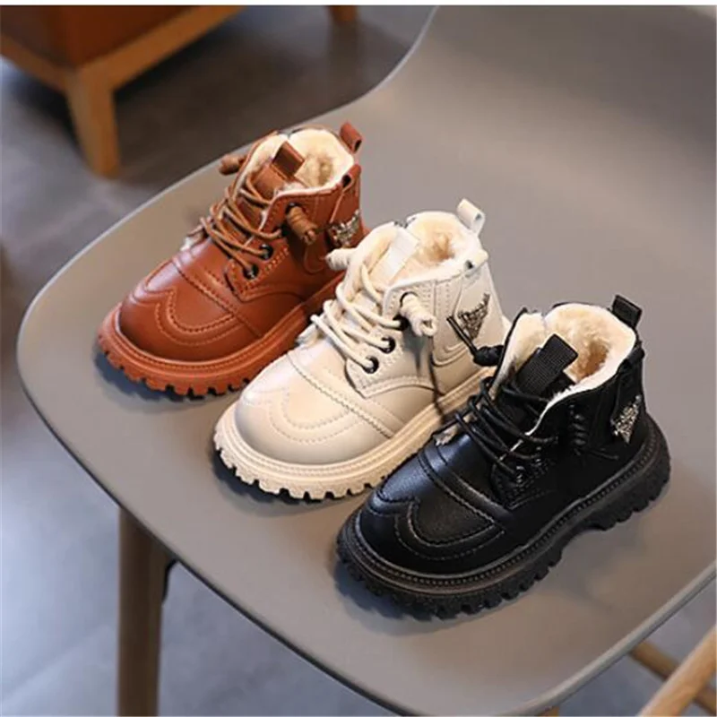 

Children Martin boots 2023 boys and girls winter new Thick Martin Boots soft-soled non-slip Baby Plus velvet warm booties 21-30