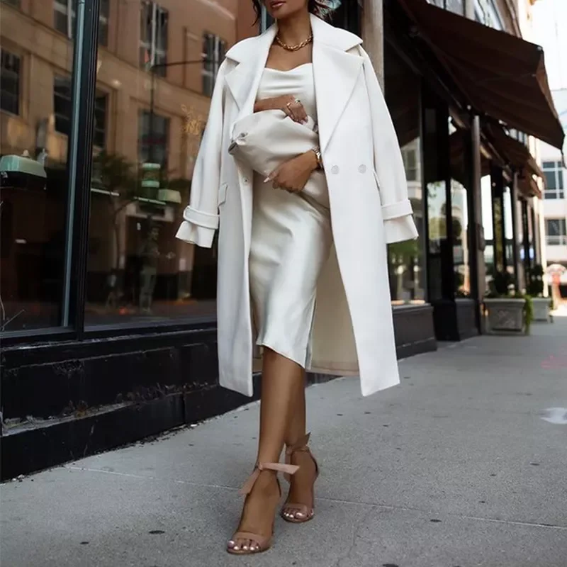 

Women Long Woolen Coat Autumn Winter Wild Fashion Temperament Mid Length Woolen Coat Office Lady Casual Commuter Top Jacket