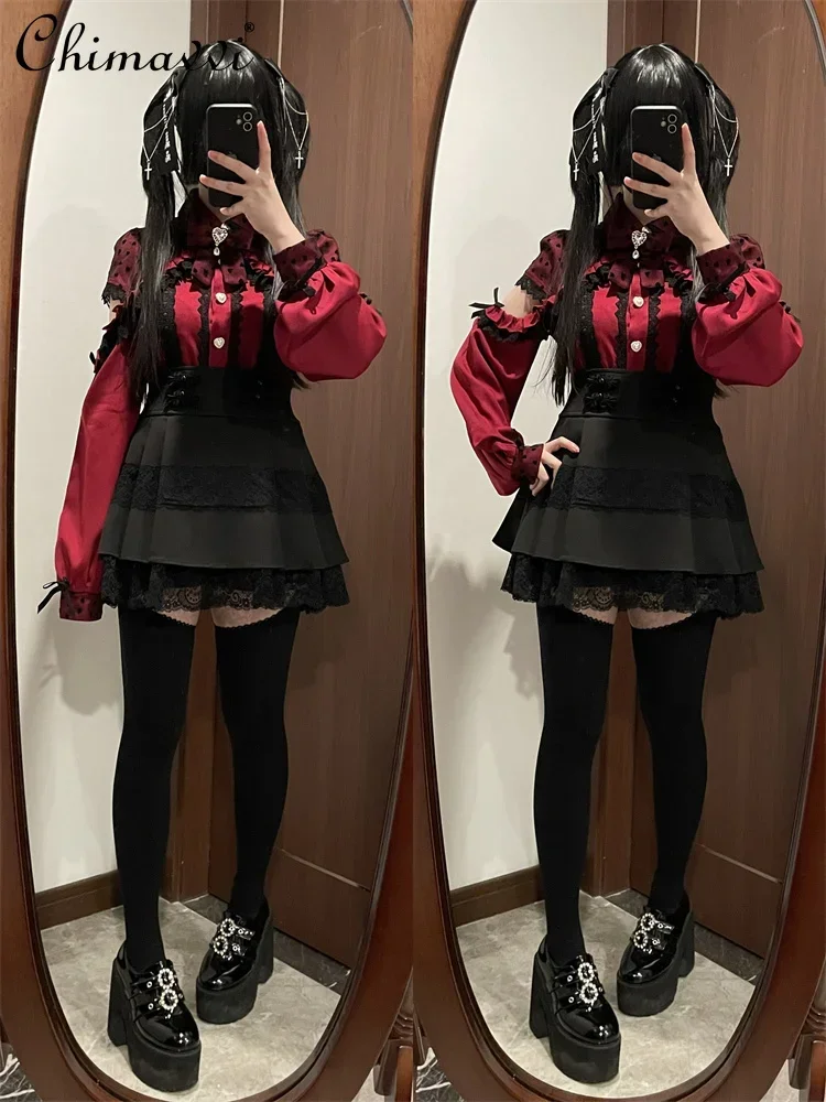 Японская рубашка массового производства с кружевным бантом для девочек длинными