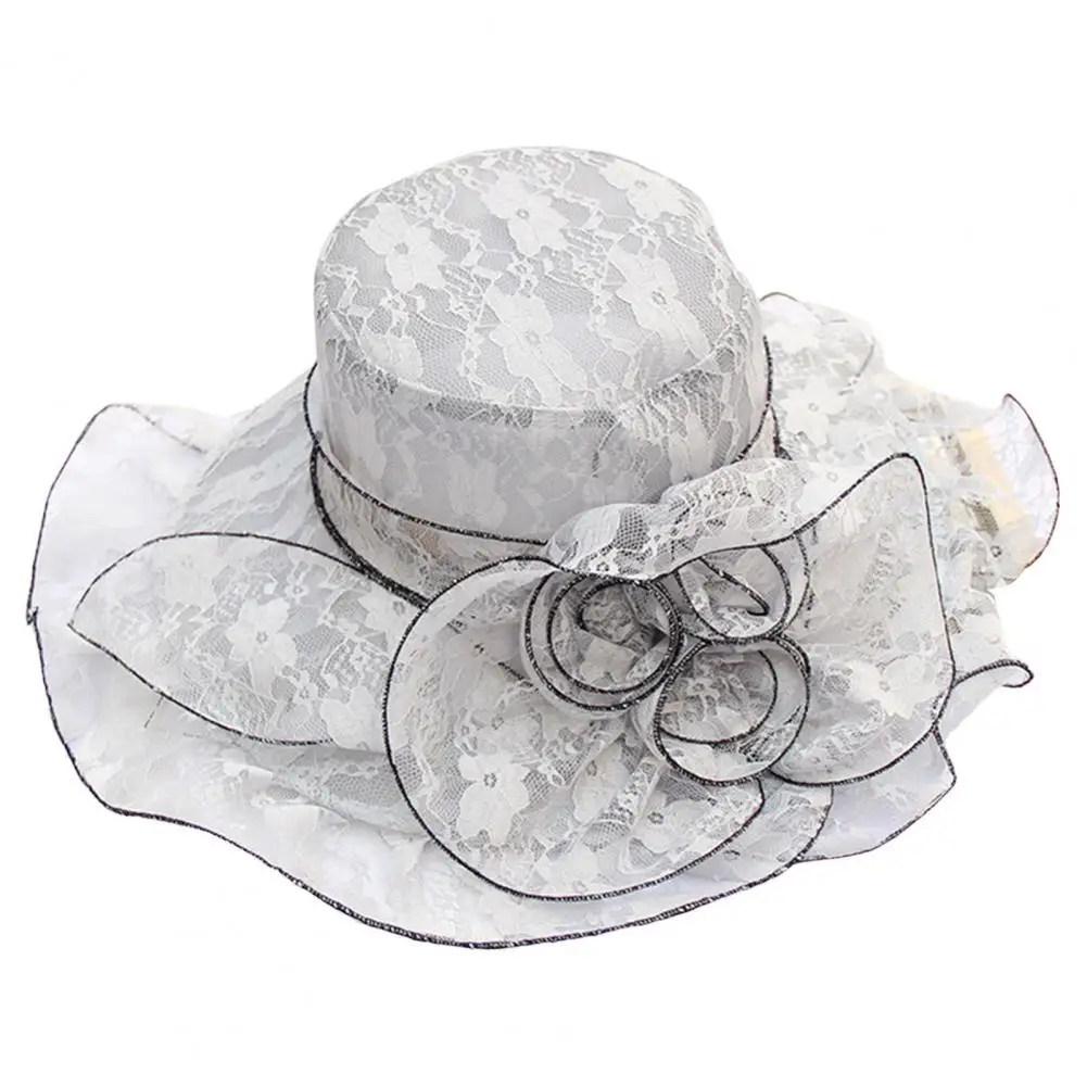 

Beach Hat Sunscreen Flower Decor Mesh Wide Brim Lace Medieval Sun Hat Beach Supply