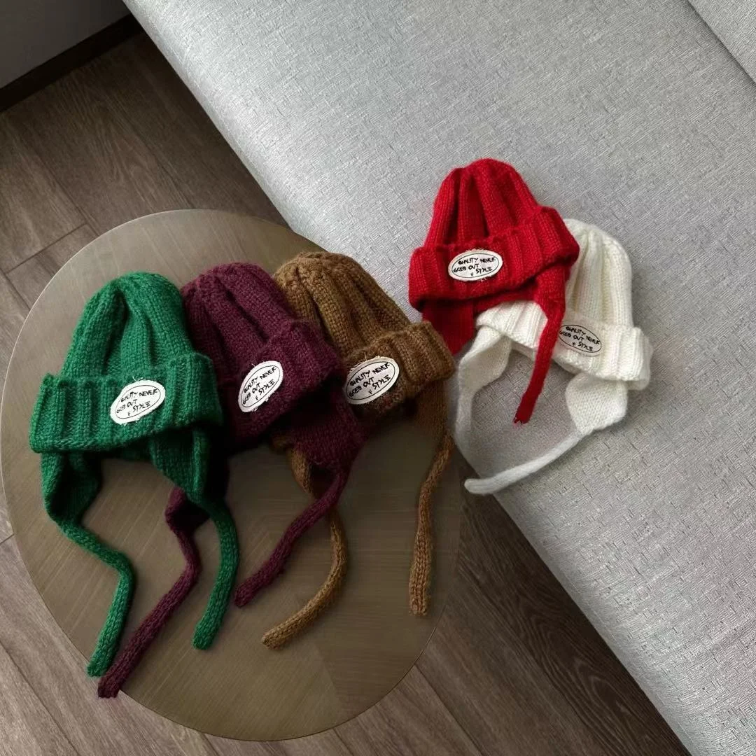 Детская шерстяная шапка KEBEIYA Day с одной буквенной этикеткой вязаная в прямую